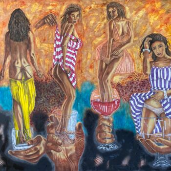 「Ladies on the Rocks」というタイトルの絵画 Hüseyin Akによって, オリジナルのアートワーク, オイル