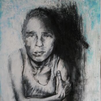 「Portrait d'un équil…」というタイトルの描画 Christophe Thomasによって, オリジナルのアートワーク, 木炭 ウッドパネルにマウント