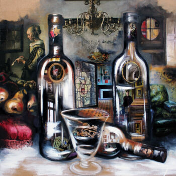Painting titled "Echec et mat" by Nathalie Lemaitre, Original Artwork, Oil Mounted on Wood Stretcher frame