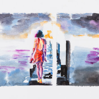Painting titled "Oltre l'orizzonte 1" by Assunta Cassa, Original Artwork, Watercolor