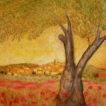 Peinture intitulée "Olivier et coquelic…" par Jean Xavier Combe, Œuvre d'art originale, Huile Monté sur Châssis en bois