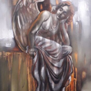 Painting titled "L'ange songeur" by Philippe Sottile, Original Artwork, Oil