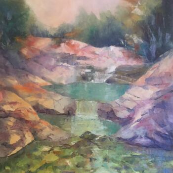 Pintura intitulada "Petites cascades" por Lydia Guigo, Obras de arte originais, Óleo Montado em Armação em madeira