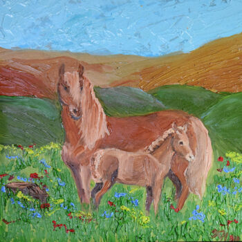 Pintura intitulada "Horse with Cub Oil…" por Nadyalerm, Obras de arte originais, Óleo