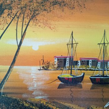 绘画 标题为“Orange sunset of Po…” 由Filip Petrovic, 原创艺术品, 丙烯 安装在木质担架架上