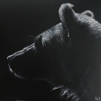 Painting titled "L'ours" by Sylvie Lescan, Original Artwork, Acrylic Mounted on Wood Stretcher frame