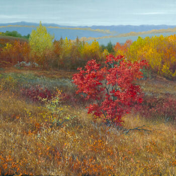 Painting titled "Багряная осень." by Iurii Klapoukh, Original Artwork, Oil