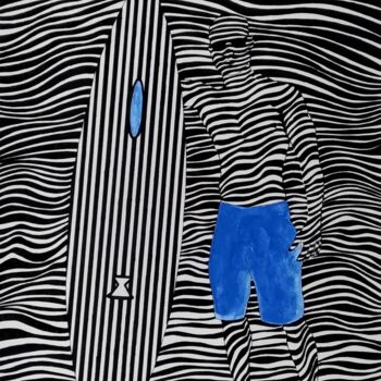 Drawing titled "Surfer in blue shor…" by Ibrahim Unal, Original Artwork, Ink