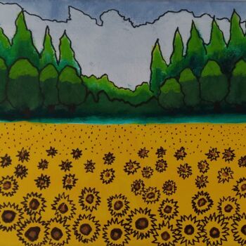 绘画 标题为“Sunflower Field” 由Ibrahim Unal, 原创艺术品, 丙烯