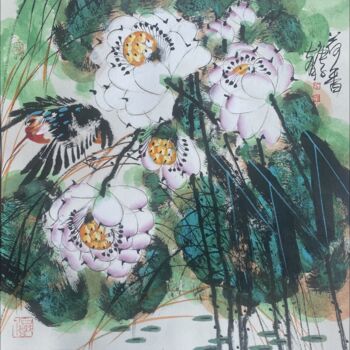 Pittura intitolato "Fragrance of lotus…" da Dayou Lu, Opera d'arte originale, pigmenti