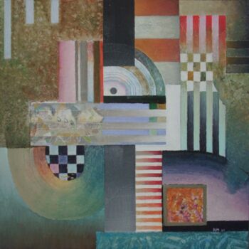 Painting titled "Mit bunten Gittern" by Reiner Makarowski, Original Artwork, Oil