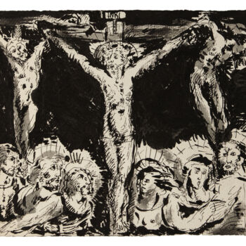 Dessin intitulée "Crucifixion" par Marcel Mariono, Œuvre d'art originale, Encre
