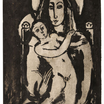 Dessin intitulée "Madone à l'Enfant" par Marcel Mariono, Œuvre d'art originale, Encre