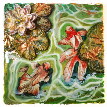 绘画 标题为“Water lilies and go…” 由Julia Crystal, 原创艺术品, 油