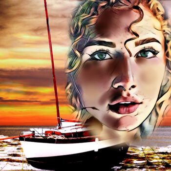 Digital Arts titled "The Woman by the Bo…" by Armajay, Original Artwork, Digital Painting