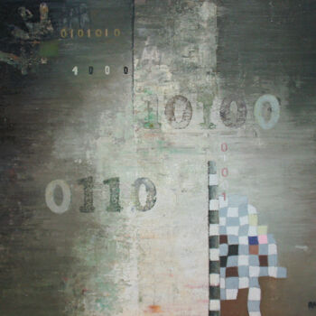 Schilderij getiteld "Der Druck zur Digit…" door Reiner Makarowski, Origineel Kunstwerk, Olie