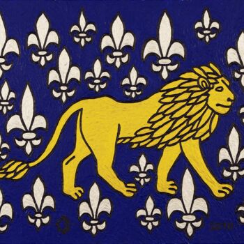 Peinture intitulée "Lion aux fleurs de…" par Marcel Mariono, Œuvre d'art originale, Acrylique