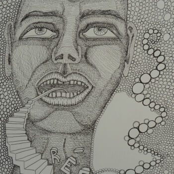 Dessin intitulée "L'Hypnotisé" par Aurélie Sarrazin, Œuvre d'art originale, Encre