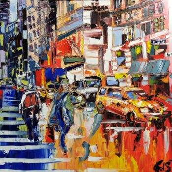 제목이 "City Life"인 미술작품 Luca Cistaro로, 원작, 기름 나무 들것 프레임에 장착됨