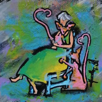 Painting titled "Mamie chats" by Isabelle Moutte, Original Artwork, Acrylic