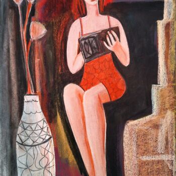Ζωγραφική με τίτλο "A Lady reading" από Janna Shulrufer, Αυθεντικά έργα τέχνης, Παστέλ