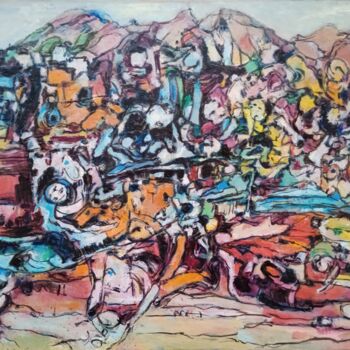 Painting titled "C'est arrivé hier" by Serge Berthereau, Original Artwork, Oil Mounted on Wood Stretcher frame