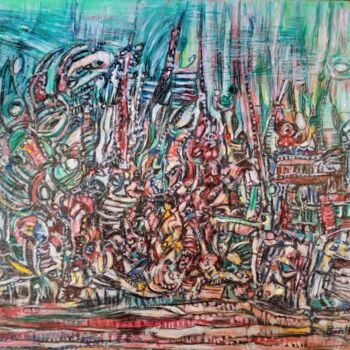 Painting titled "Viens on va boire u…" by Serge Berthereau, Original Artwork, Oil Mounted on Wood Stretcher frame