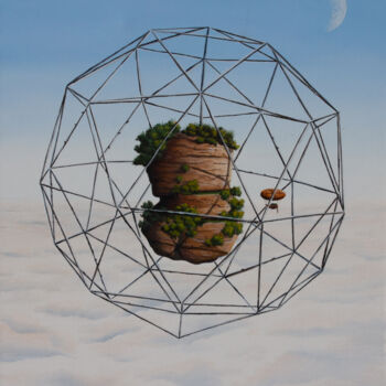 Painting titled "L'ile Faraday" by Pascal Genevois, Original Artwork, Oil Mounted on Wood Stretcher frame