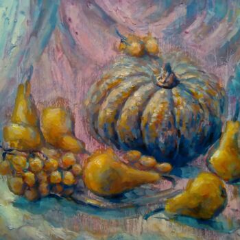 Painting titled "Still life with pum…" by Alex Klas, Original Artwork, Oil Mounted on Wood Stretcher frame