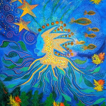 Peinture intitulée "GAIA dans une forêt…" par Flod, Œuvre d'art originale, Huile