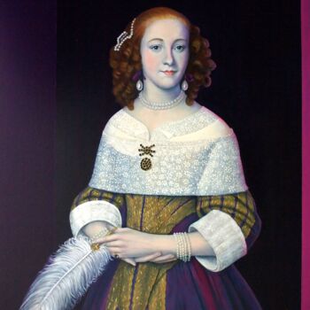 Schilderij getiteld "In kant" door Marlies Van Leeuwen, Origineel Kunstwerk, Olie Gemonteerd op Frame voor houten brancard