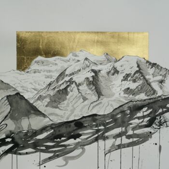 Painting titled "Grand Combin" by Ludovic Perrenoud, Original Artwork, Ink