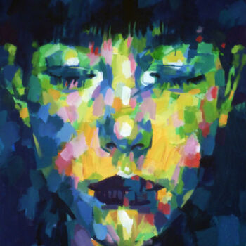 Painting titled "GREEN_PORTRAIT" by Aleksandr Ilichev, Original Artwork, Acrylic