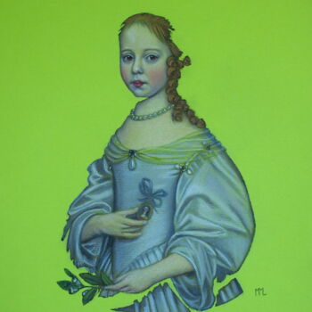 Dessin intitulée "Portret in portret" par Marlies Van Leeuwen, Œuvre d'art originale, Conté