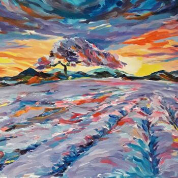Pintura titulada "Lavender sunset" por Olga Rokhmanyuk (ROArtUS), Obra de arte original, Acrílico