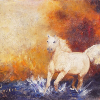 Peinture intitulée "Cheval en Camargue" par Patrick Lemiere, Œuvre d'art originale, Huile