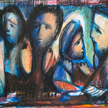 Pittura intitolato "Family" da Gia Kurdiani, Opera d'arte originale, Pastello