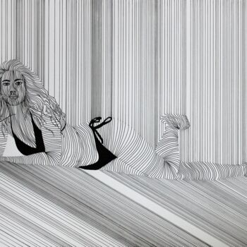 Drawing titled "Lying on the sand" by Ibrahim Unal, Original Artwork, Ink