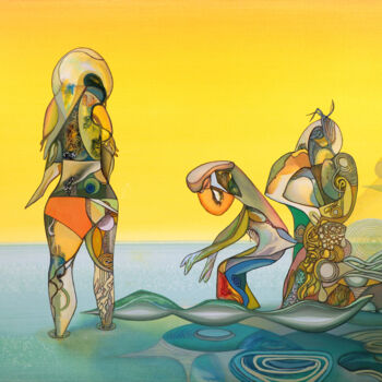 Painting titled "The Sea And The Sun…" by Aeon, Original Artwork, Oil Mounted on Wood Stretcher frame