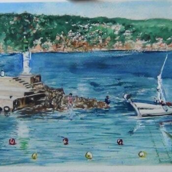 Pintura titulada ""Retour de pêche, à…" por Jean-Pierre Missistrano, Obra de arte original, Acuarela
