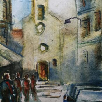 Ζωγραφική με τίτλο ""L'église St-Pierre…" από Jean-Pierre Missistrano, Αυθεντικά έργα τέχνης, Ακουαρέλα