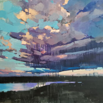 Painting titled "Above the Vyatka ri…" by Daniil Mikhailov, Original Artwork, Oil Mounted on Wood Stretcher frame