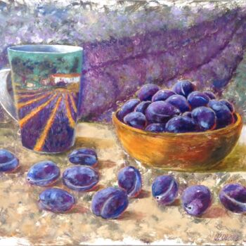 Pittura intitolato "Juicy plums" da Liubov Samoilova, Opera d'arte originale, Olio
