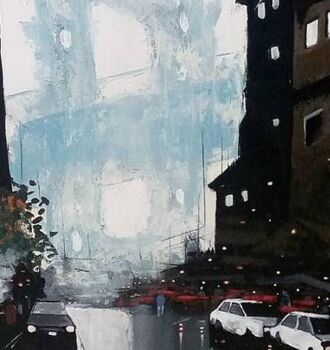 Painting titled "The street" by Ismy Kunle, Original Artwork, Acrylic