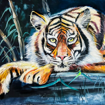Pintura titulada "Water tiger in bamb…" por Anna Pavlovich-Naneva, Obra de arte original, Oleo
