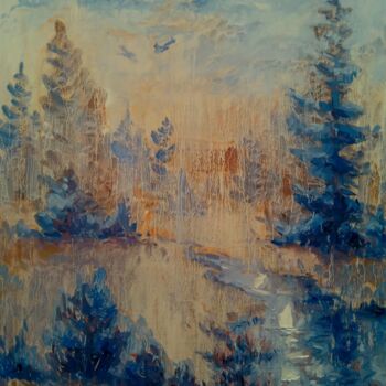 Pittura intitolato "Forest stream" da Alex Klas, Opera d'arte originale, Olio Montato su Telaio per barella in legno