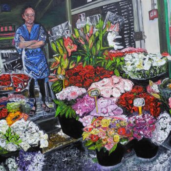 绘画 标题为“La fleuriste” 由Jerome Labrunerie (GEO), 原创艺术品, 油 安装在木质担架架上
