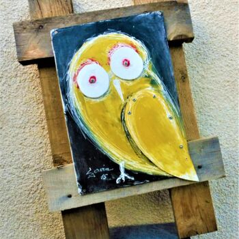 Peinture intitulée "Hibou éveillé" par Servin, Œuvre d'art originale, Acrylique