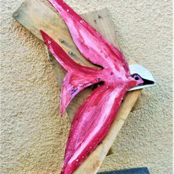 Painting titled "oiseau rose" by Servin, Original Artwork, Acrylic