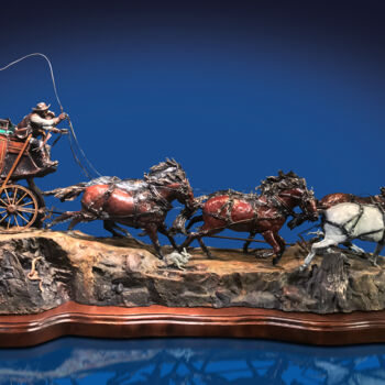 Scultura intitolato "Stage Coach Gold Sc…" da Laran Ghiglieri, Opera d'arte originale, Bronzo